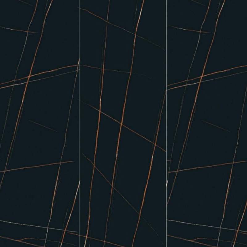 9MM Modern Design Lauren Black Gold Sintered Stone Honed Surface Porcelain Slab