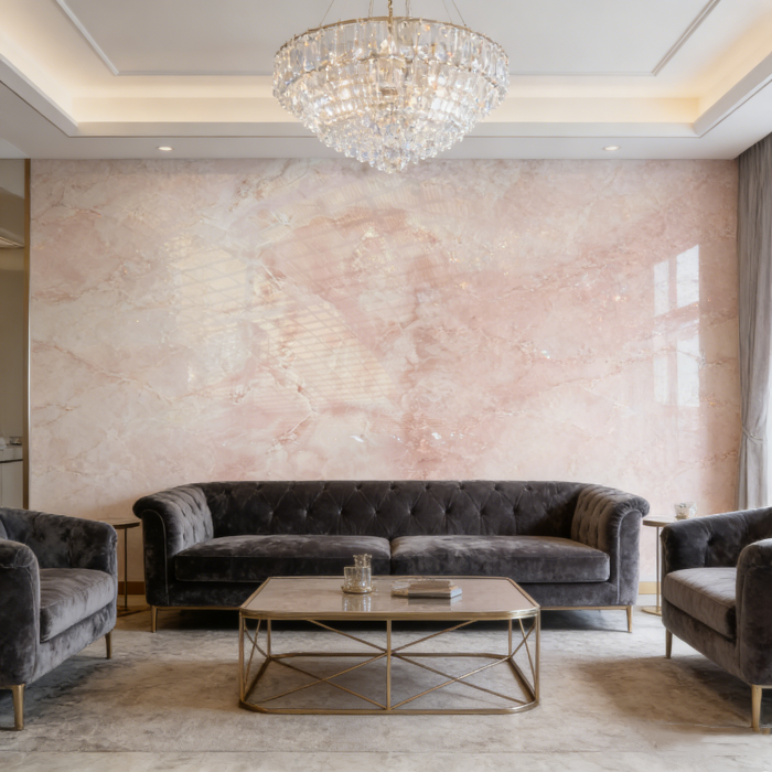 9MM Pink Sintered Stone Slab Living Room Home Decaration