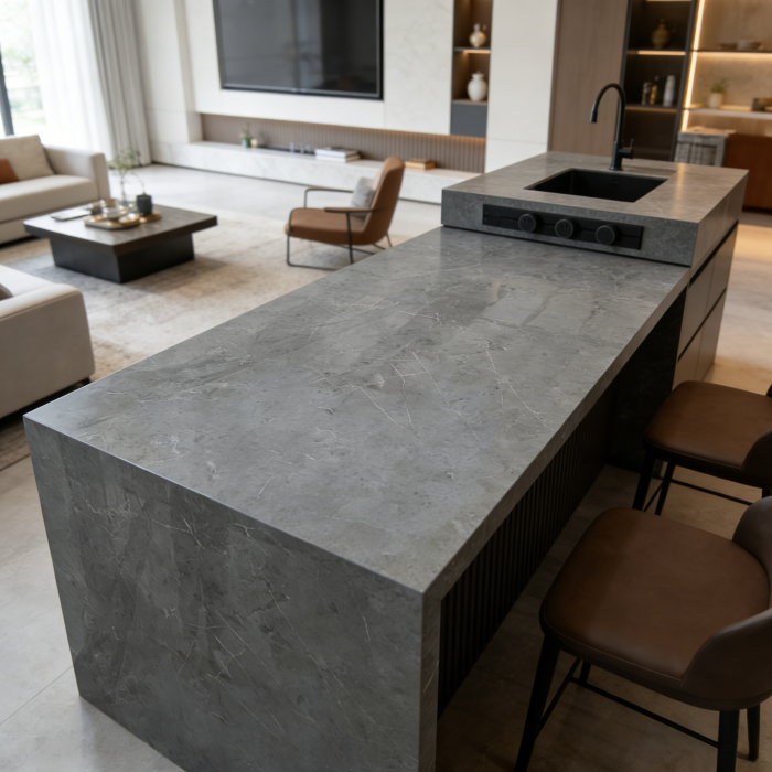 9MM Grey Sintered Stone Slab Villa Countertop Floor